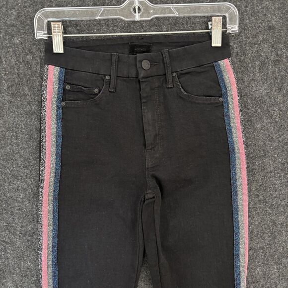 Mother Jeans Womens 24 Black High Waisted Looker Ankle Fray Guilty Glitter Racer - Picture 2 of 15